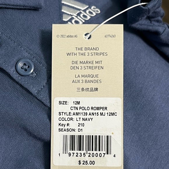 Boys 12 month Adidas Blue Polo Short Sleeve Jumpsuit Romper - Picture 11 of 11